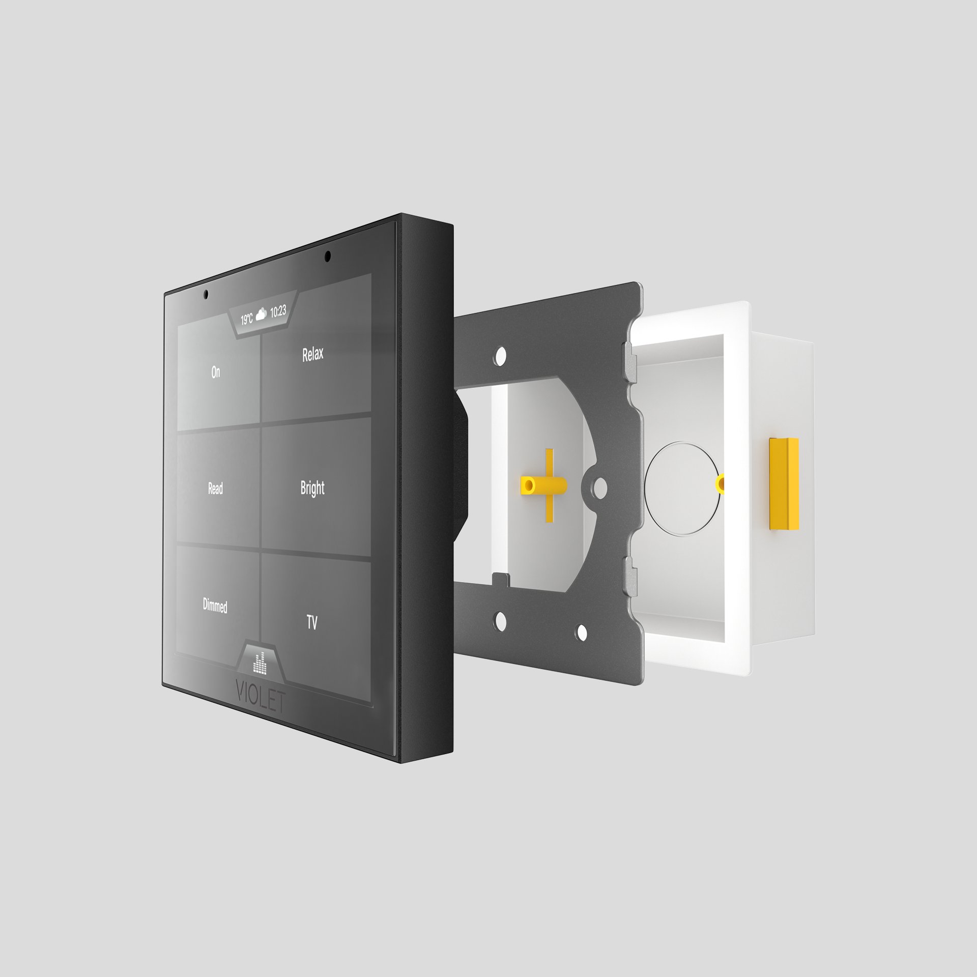 Rithum SmartSwitch Lite render exploded side with scenes screen and UK back box