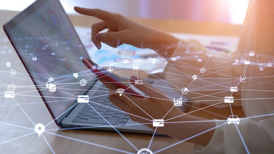 Laptop showing illustration of connected devices