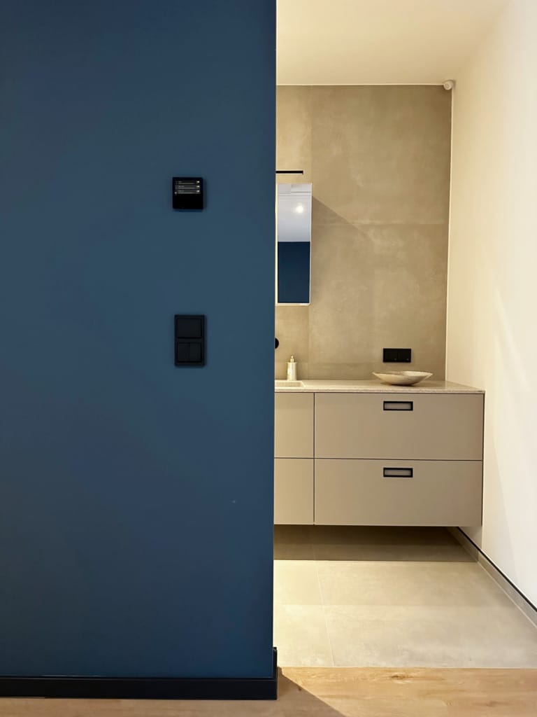 Fibaro touch screen next to bathroom